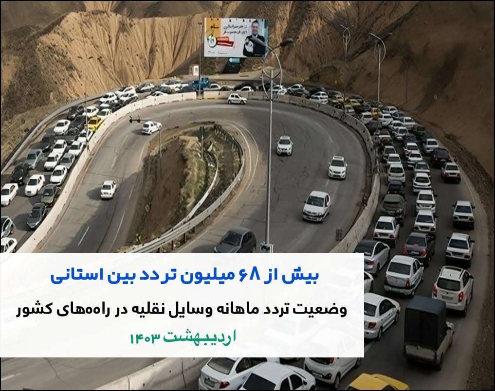 بیش از ۶۸ میلیون تردد وسایل نقلیه در اردیبهشت ۱۴۰۳